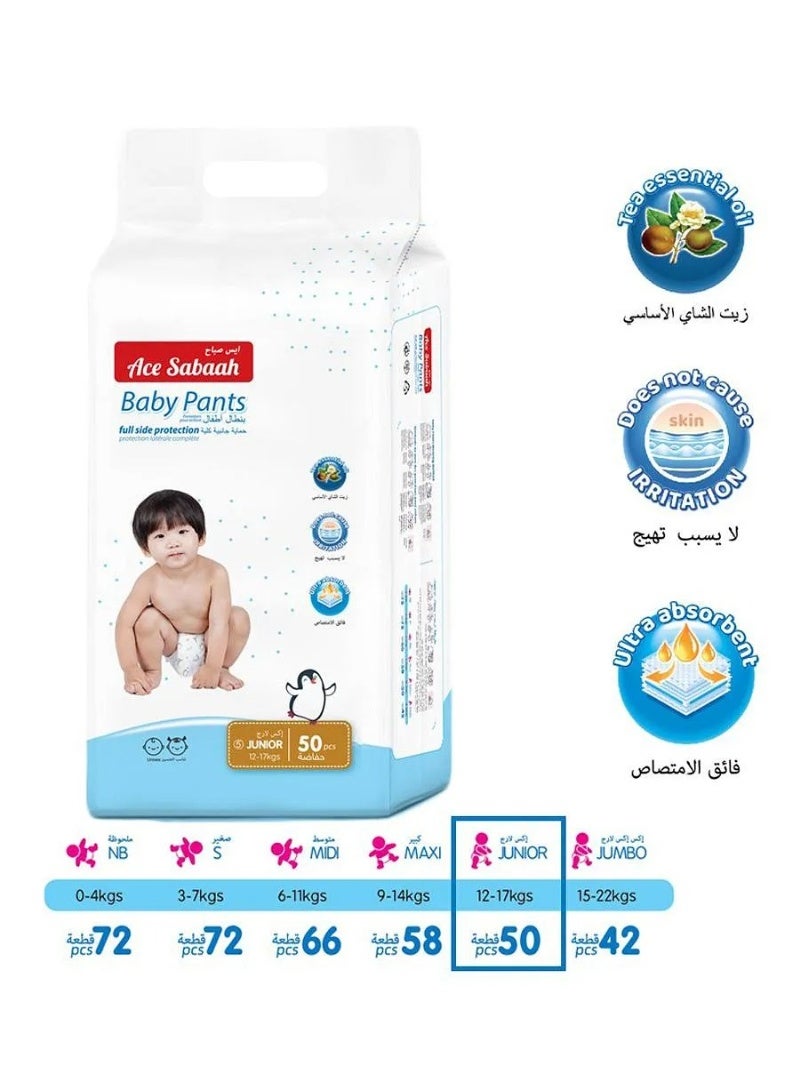 Ace Sabaah Ace Sabaah Junior Size 5 Pant Style Diapers, 12-17kg, 50 Pieces, Super Absorbent, Tea Oil, Soft - Image 3