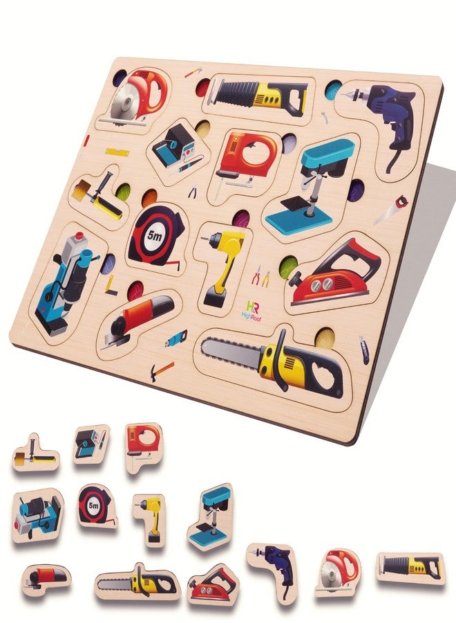 HIghRoof Wooden Power Tools Puzzle for Kids - Automobile Tools Kit Mechanical Toy Set Portable Tool and Repair Set Toy Wooden Kids Toys - Image 1
