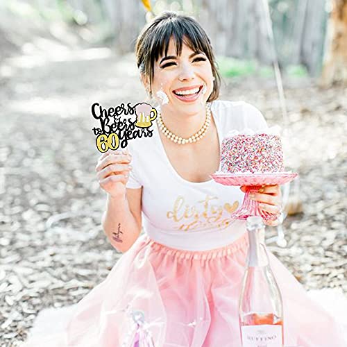 Festiko®1 PCS Cheers & Beers to 60 Years Cake Topper Assembled Black Glitter 60th Birthday Cake Pick Decorations for Celebrating 60th Anniversary Wedding Birthday Party Supplies - Image 4