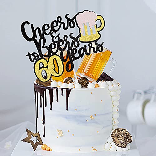 Festiko®1 PCS Cheers & Beers to 60 Years Cake Topper Assembled Black Glitter 60th Birthday Cake Pick Decorations for Celebrating 60th Anniversary Wedding Birthday Party Supplies - Image 5