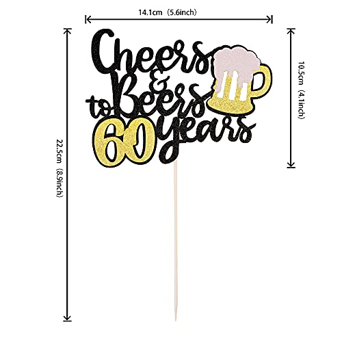 Festiko®1 PCS Cheers & Beers to 60 Years Cake Topper Assembled Black Glitter 60th Birthday Cake Pick Decorations for Celebrating 60th Anniversary Wedding Birthday Party Supplies - Image 2