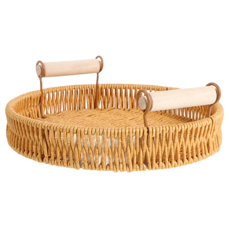 2pcs Round Rattan Food Tray Handmade Wicker Fruit Basket Key Bowl Serving With Handles For Bread Tea And Coffee Table - Image 4