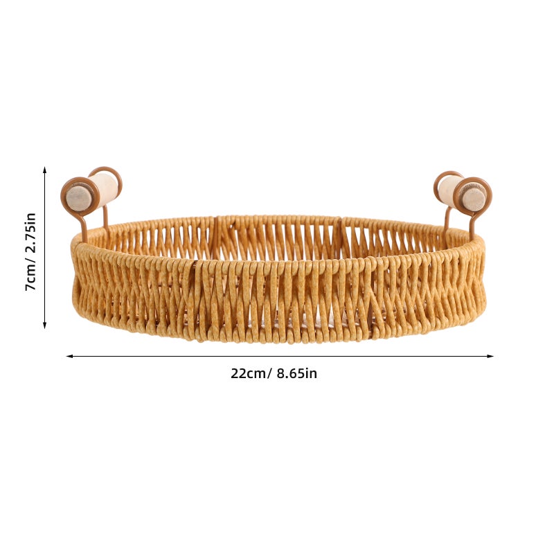 2pcs Round Rattan Food Tray Handmade Wicker Fruit Basket Key Bowl Serving With Handles For Bread Tea And Coffee Table - Image 2