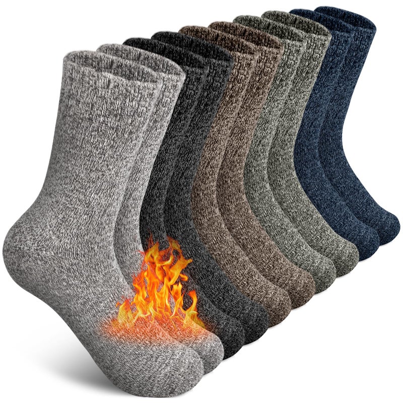 SIMIYA 5 Pairs Wool Socks Mens, Thick Warm Winter Socks, Soft Wool Hiking Socks, Casual Crew Socks for Men - Image 1