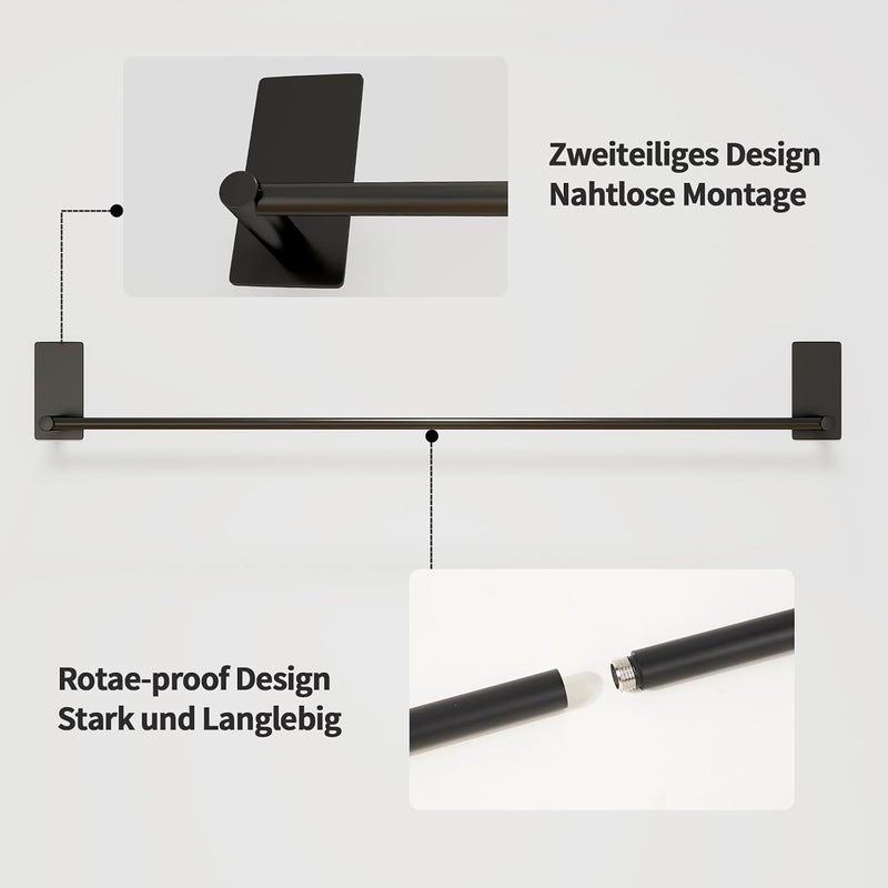 Vista Towel Bar 40cm SUS304 Stainless Steel Silver | No Drilling Towel Holder,Waterproof & Rustproof,Strong Self-Adhesive Towel Rail for Bahtroom,Kitchen and Living Room - Image 5