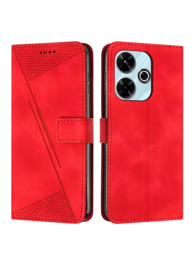 Green Tiger For Xiaomi Redmi 13 4G Dream Triangle Leather Phone Case with Lanyard(Red)