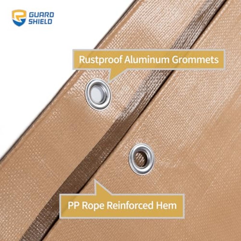 GUARD SHIELD Heavy Duty Tarpaulin Sheet 4x6m Beige/Khaki Tarp Multi Purpose UV Resistant Waterproof Ground Cover 195g/m² - Image 4