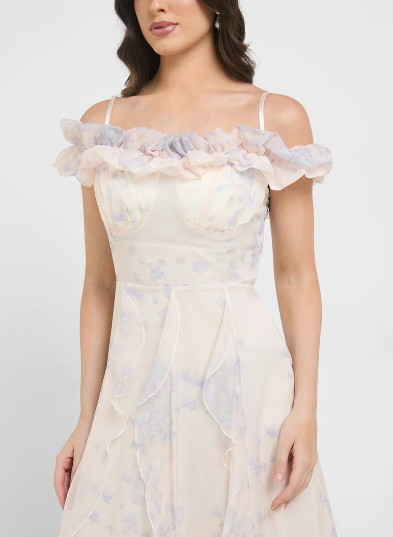 ELLA Off Shoulder Floral Print Dress