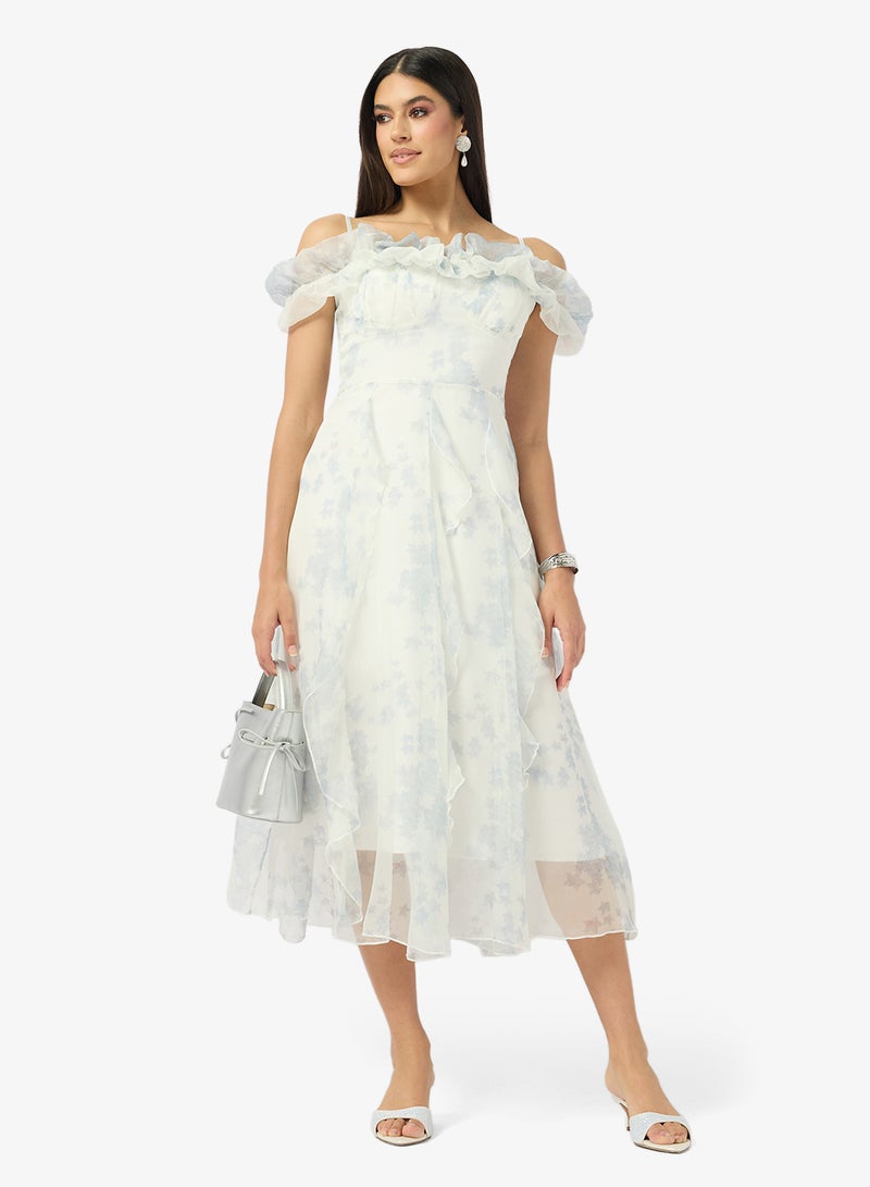 ELLA Off Shoulder Floral Print Dress - Image 4