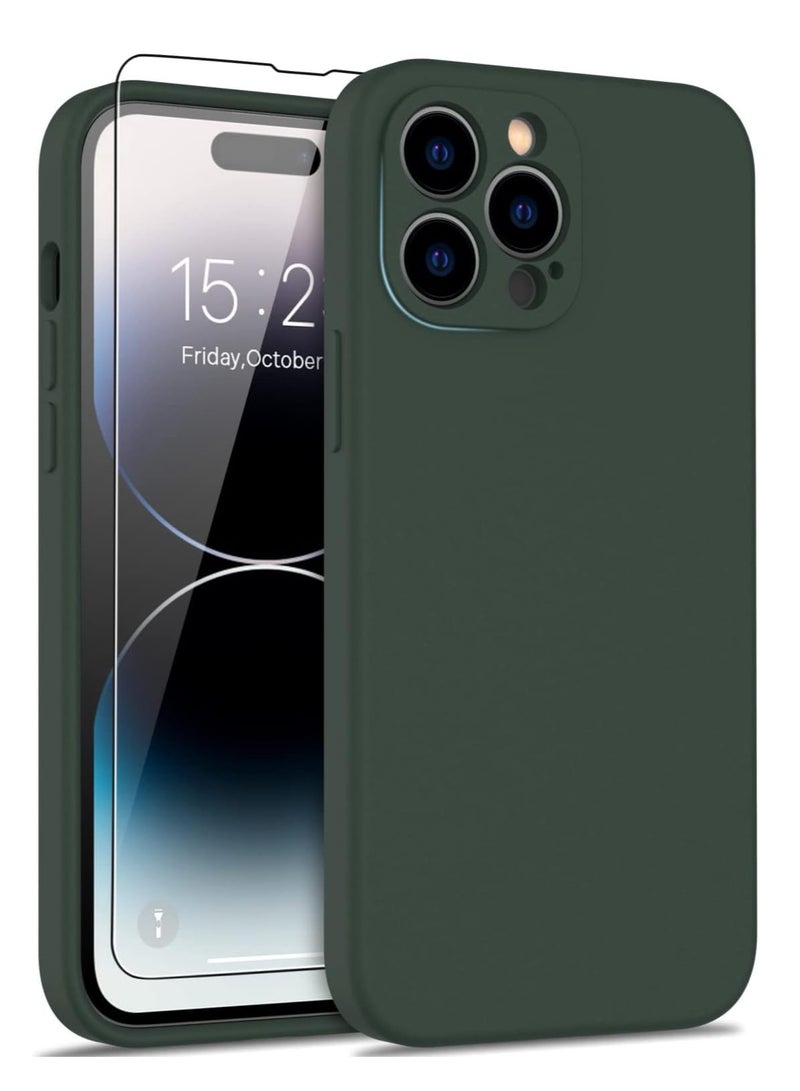 ELTRAZONE iPhone 14 Pro Max Case with Screen Protector Soft Flexible Silicone Gel Rubber Bumper Cover Slim Fit Shockproof Protective Phone Case for iPhone 14 Pro Max 6.7" Dark Green - Image 1