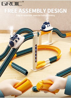 GROIC 23 Pcs Race Tracks Car Set for Kids, Steam Spaceship Race Tracks Set Track Toys, Electric Elevator, Steam and Seesaw 3-In-1 Racing Track STEM Educational Toy with Magic Electric Spaceship  - Image 4