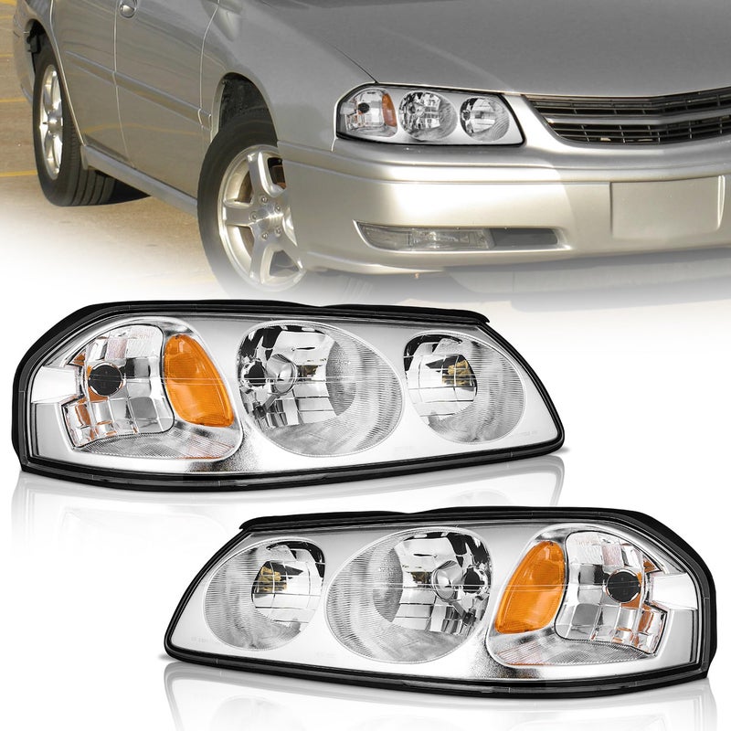 WEELMOTO for 20002005 Chevy Impala Headlights AssemblyHeadlamp Replacement with Chrome Housing Amber Reflector LeftRight Pair