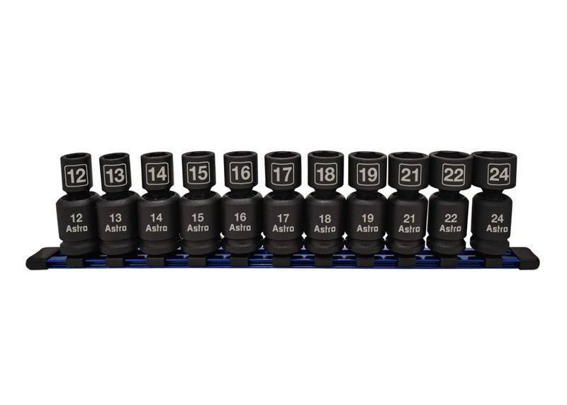 Astro Pneumatic Tool 78244 11Piece 12 Drive Nano Pinless Universal Impact Sockets Metric