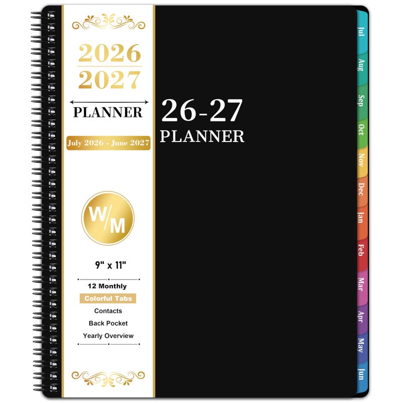 Vondafe Planner 2026-2027 - Academic Planner 2026-2027, July 2026 - June 2027, 9" x 11", 26-27 Planner Weekly and Monthly, 26-27 Calendar Planners with Colorful Tabs, Pocket - Black - Image 1