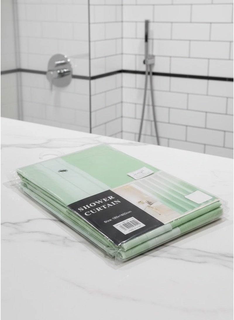 ستارة حمام بتصميم يجمع بين اللونين الأبيض والأخضر - Image 2