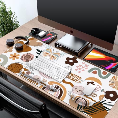 iCasso Desk Mat Gaming Mouse Pad Wrist Support Set4in1 XXL Large Mousepad Keyboard Wrist RestMouse Wrist RestCoaster Set with Ergonomic Design for Home Office Table ComputerSticker - Image 3