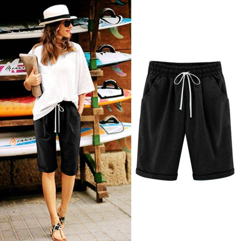 Factory Direct European and American Fashion Ladies Shorts Beach Shorts Seaside Leisure Sports Straight-leg Five-point Pants - Image 4