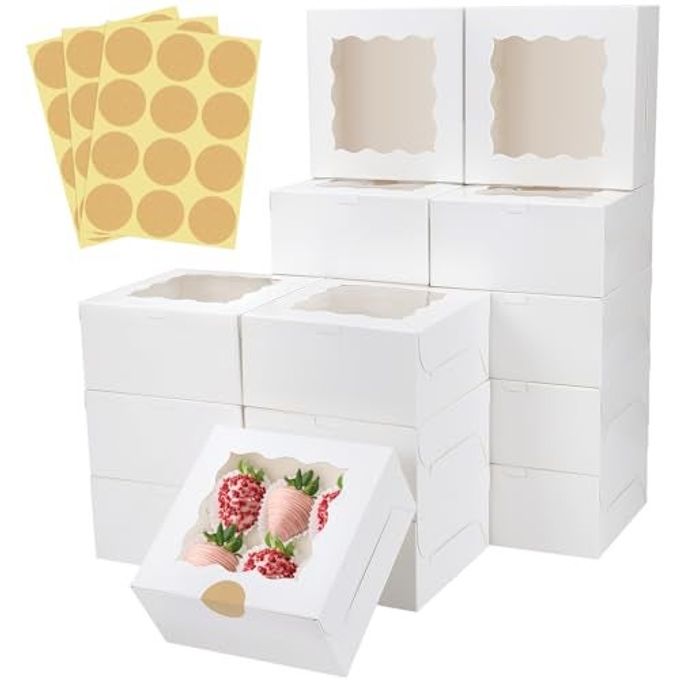 Colovis 30 Pcs White Bakery Boxes with Window, 6 X 6 X 3 Inches, White Paperboard Treat Boxes for Cookies, Pastry, Cookies, Strawberries, Macarons - Image 1