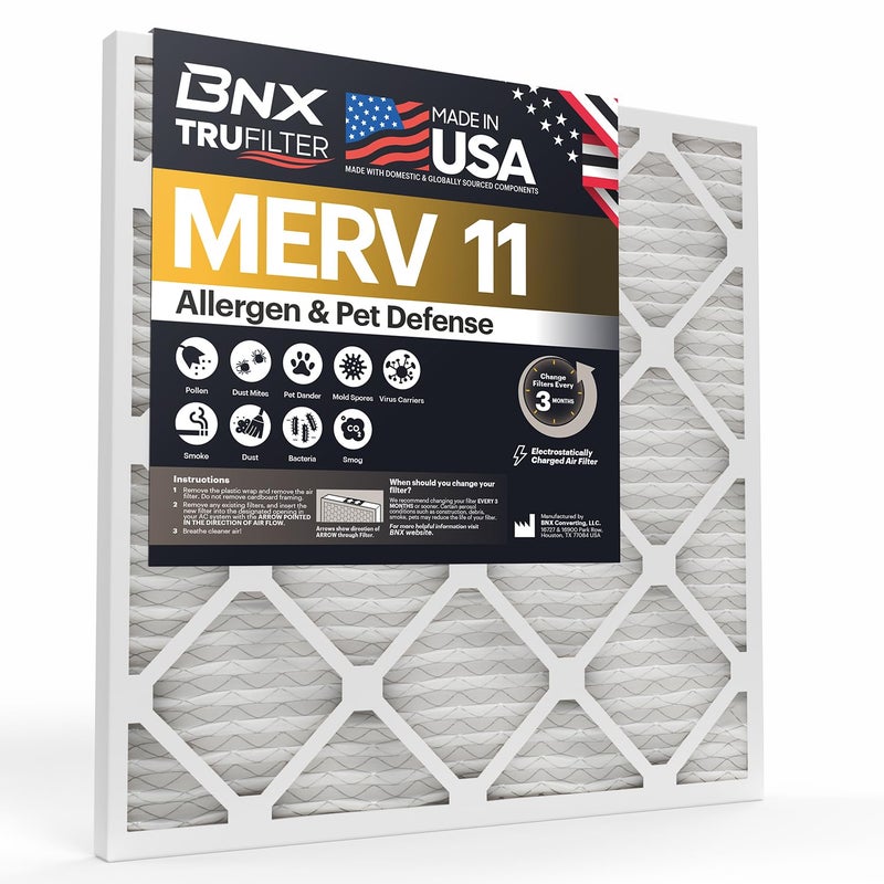 BNX TruFilter 20x22x1 Air Filter MERV 11 (6-Pack) - MADE IN USA - Allergen Defense Electrostatic Pleated Air Conditioner HVAC AC Furnace Filters for Allergies, Dust, Pet, Smoke, Allergy MPR 1200 FPR 7 - Image 1