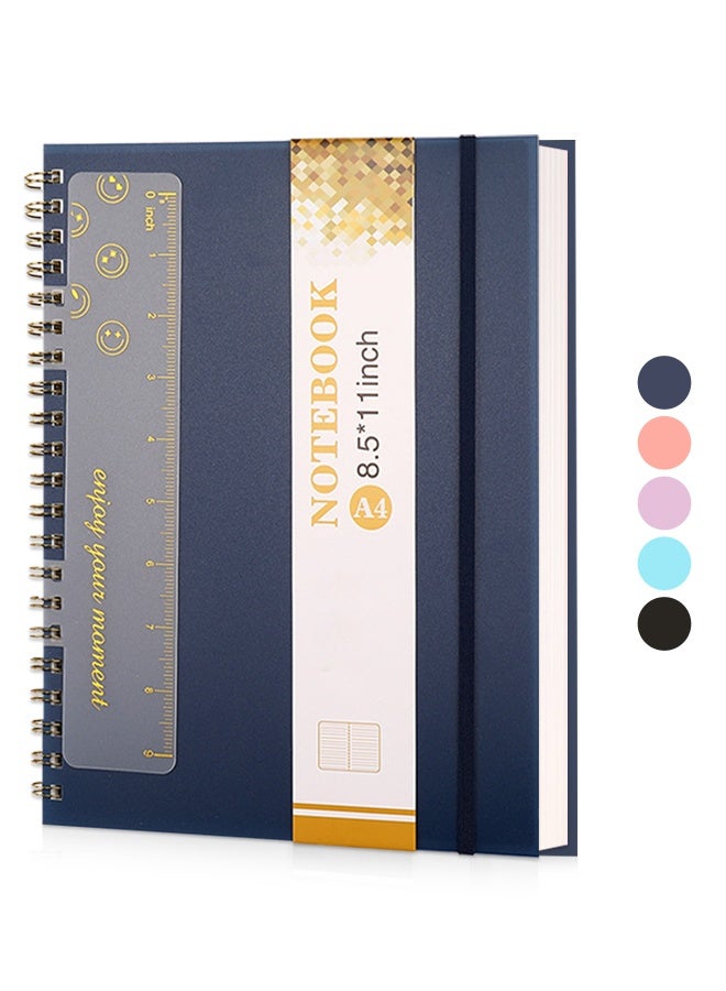 HOME-MART Notebook, A4 Large Navy Blue Notebooks for Women Men, 8.5” X 11” Spiral Notebook Journal, College Ruled Lined Journal, 80 GSM Paper, Plastic Hardcover Spiral Bound Journals for Work, School