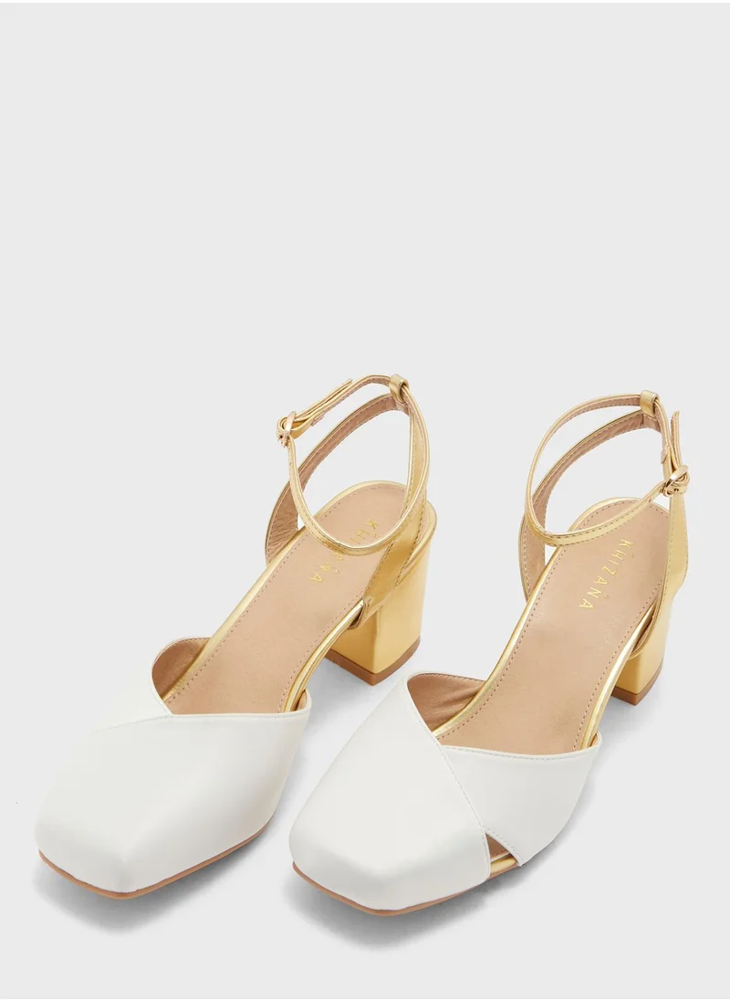 Khizana Satin Woven Block Heel Pump