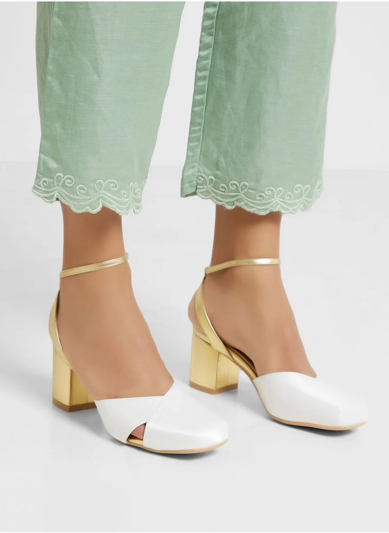 Khizana Satin Woven Block Heel Pump