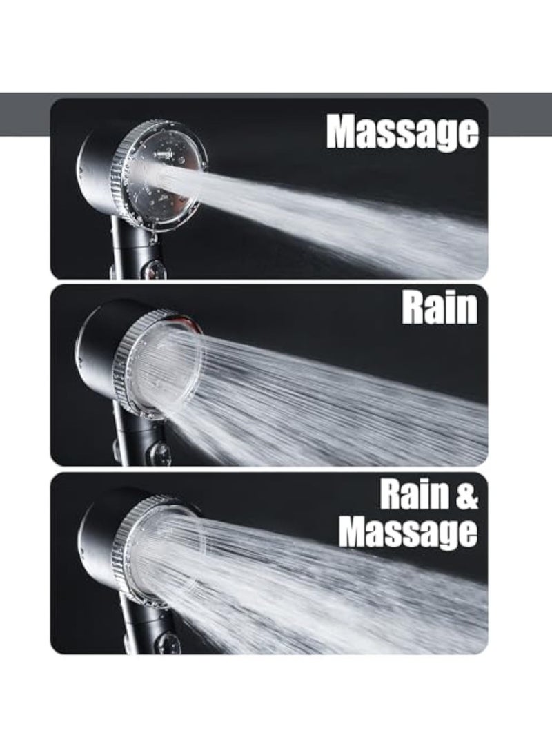 Zikra High Pressure Shower Head, Shower Head with Handheld, 3 Spray Modes, Handheld Shower Head with Skin Massager, One Key On Off, Water Saving, with Stainless Hose and Adjustable Self-Adhesive Braket - Image 4