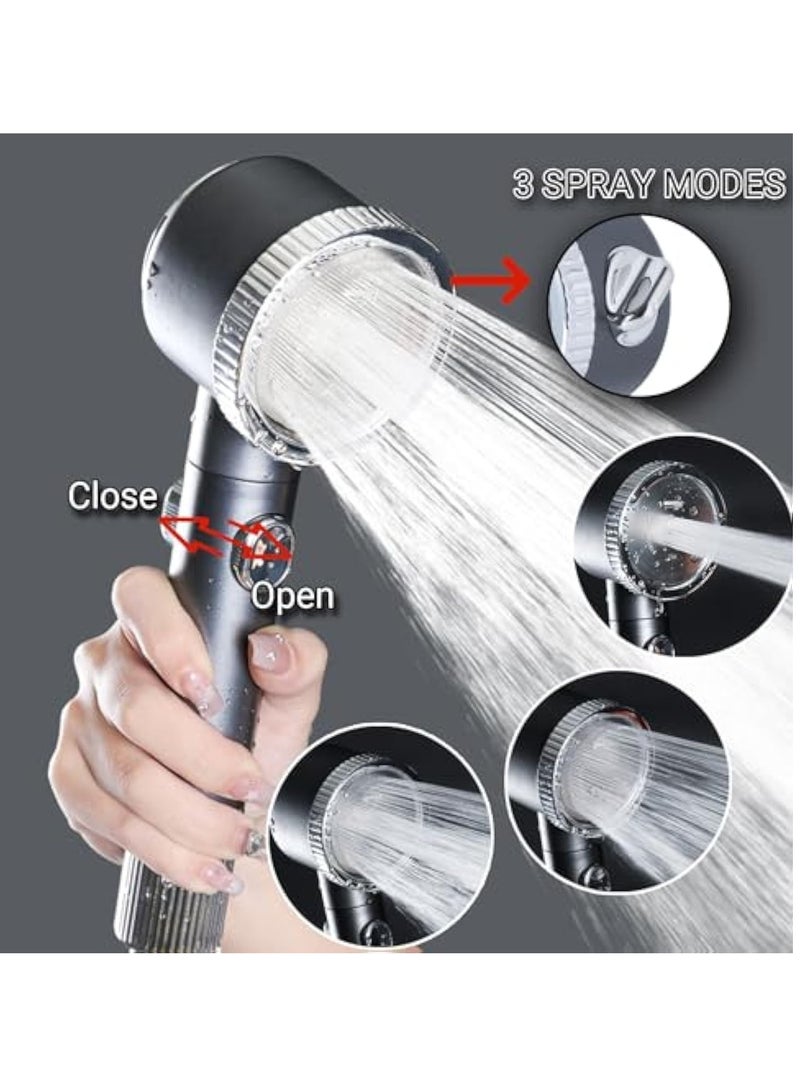Zikra High Pressure Shower Head, Shower Head with Handheld, 3 Spray Modes, Handheld Shower Head with Skin Massager, One Key On Off, Water Saving, with Stainless Hose and Adjustable Self-Adhesive Braket - Image 5