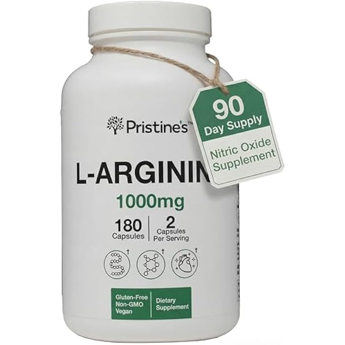 PRISTINE'S L Arginine Supplements for Men & Women - 1000mg Capsules 90 Day Supply Nitric Oxide & Pre Workout Amino Acid Support - Image 1