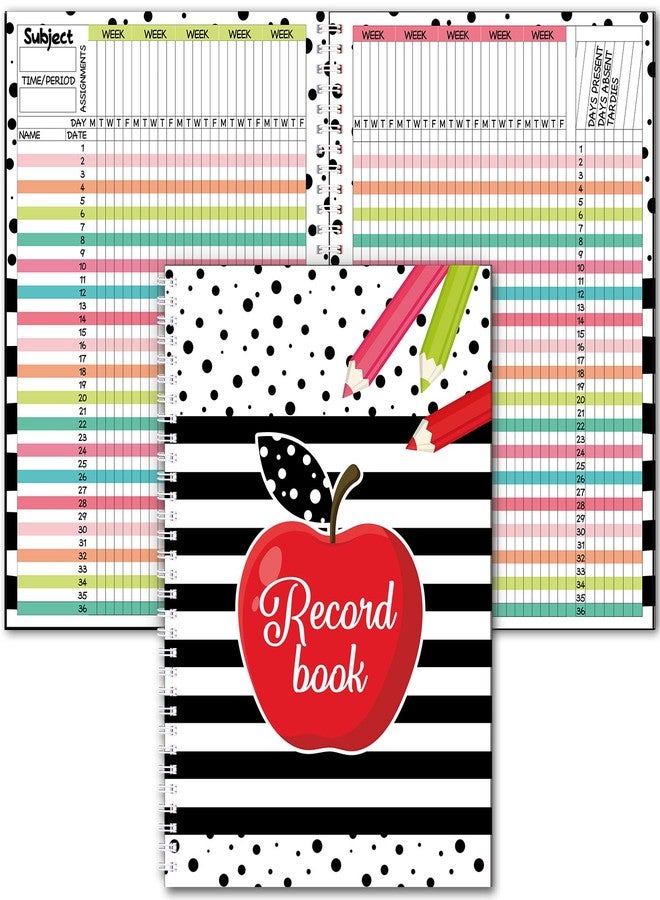 Fuyoooo Teacher Record Book Teacher Grade Book Spiral Bound Record Class Gradebook Office Favors Gift for Classroom Attendance Supplies Decoration Double Sided Color Printing (Apple) - Image 1