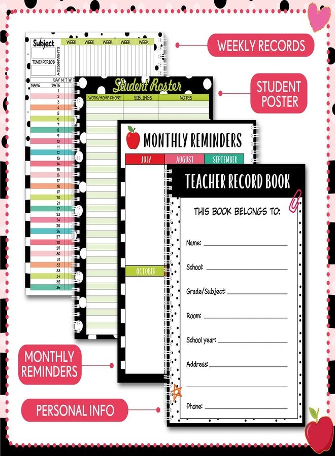 Fuyoooo Teacher Record Book Teacher Grade Book Spiral Bound Record Class Gradebook Office Favors Gift for Classroom Attendance Supplies Decoration Double Sided Color Printing (Apple) - Image 4