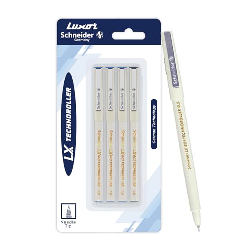 Luxor Schneider LX 801 Technoroller|Roller Ball Pen|Pack of 4-(3Blue+1Black)|Needle Tip|0.5mm|100% German Technology|Consistent Ink Flow|Smooth Writing Experience| Ideal for Students & Professionals - Image 1