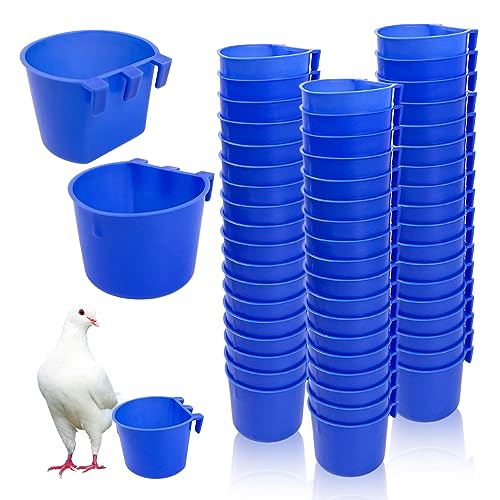 Rainmae 50 Pcs Cage Cups Birds Hanging Feeders Chicken Water Cups Bird Food Bowl 8 oz Plastic Bird Water Dispenser for Small Coop Parrot Parakeet Pet Poultry Pigeon Gamefowl Seed Bowl Supplies Blue - Image 1