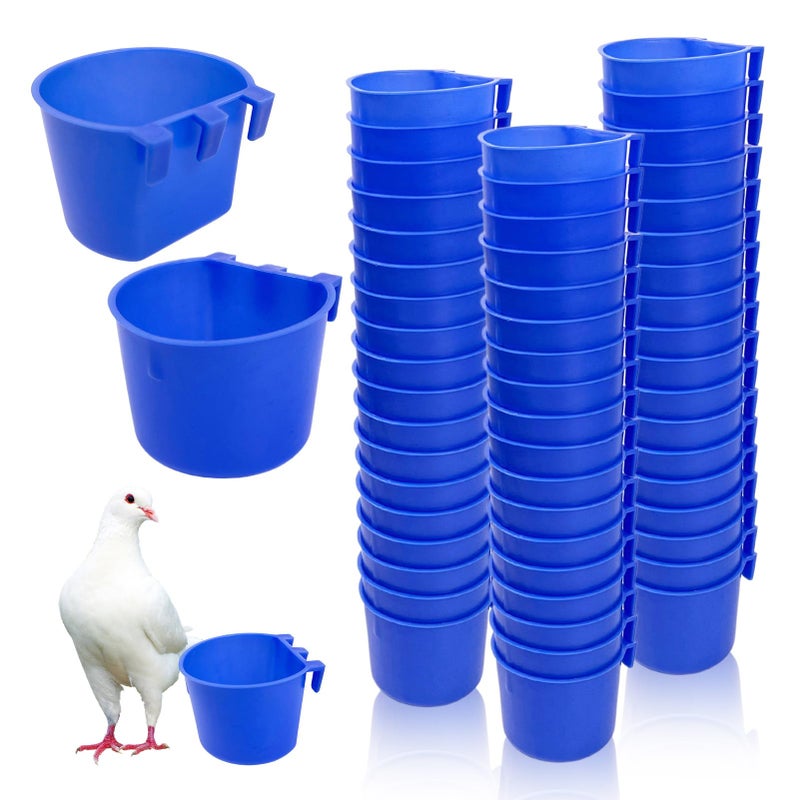 Rainmae 50 Pcs Cage Cups Birds Hanging Feeders Chicken Water Cups Bird Food Bowl 8 oz Plastic Bird Water Dispenser for Small Coop Parrot Parakeet Pet Poultry Pigeon Gamefowl Seed Bowl Supplies Blue - Image 2