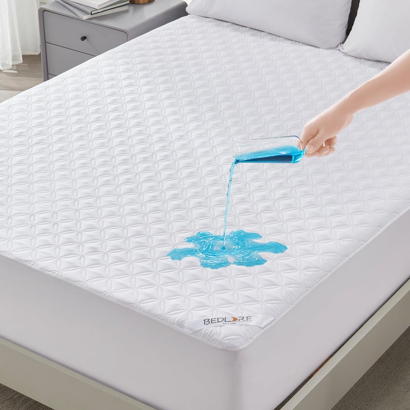 BEDLORE Waterproof Mattress Protector King Size Noiseless Mattress Pad with Deep Pocket Fitted Up to 618 inches Soft Noiseless Bed Mattress Cover Washable for Home Bedroom Hotel White