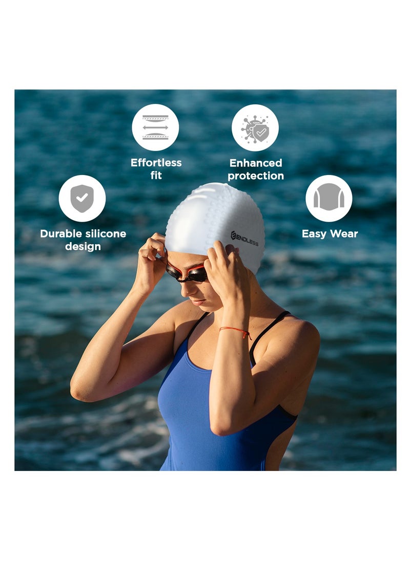ENDLESS  Comfortable Silicon Swimming Cap with Bubble Design | Elastic Waterproof Swimming Cap for Long and Short Hair with Thicker Edge | For Adults, Women and Men  - Image 2