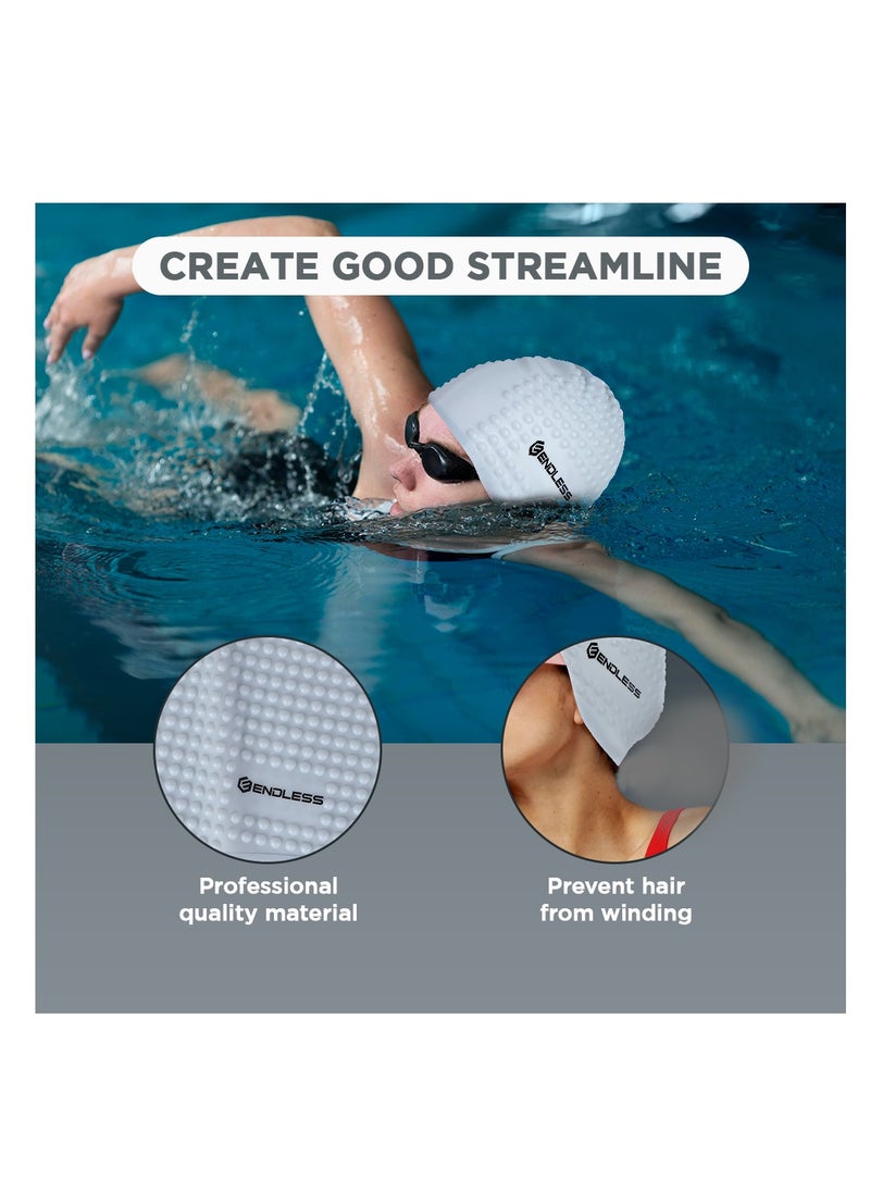 ENDLESS  Comfortable Silicon Swimming Cap with Bubble Design | Elastic Waterproof Swimming Cap for Long and Short Hair with Thicker Edge | For Adults, Women and Men  - Image 5