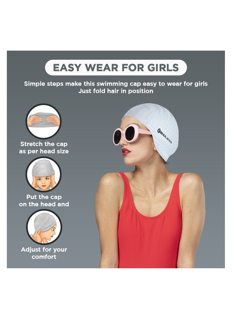 ENDLESS  Comfortable Silicon Swimming Cap with Bubble Design | Elastic Waterproof Swimming Cap for Long and Short Hair with Thicker Edge | For Adults, Women and Men  - Image 4