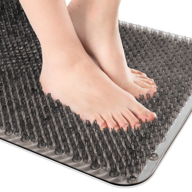 OTHWAY Non Slip Grassy Bathtub Mat : 25.6X13.4 inches Sturdy But Soft Bath Mat_Quick Drain Shower Floor Mat with Soft Bristles for Scrubbing Feet (Dark Grey) - Image 1