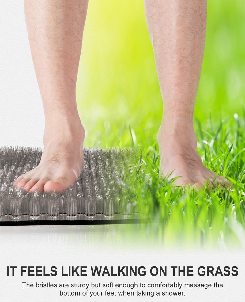 OTHWAY Non Slip Grassy Bathtub Mat : 25.6X13.4 inches Sturdy But Soft Bath Mat_Quick Drain Shower Floor Mat with Soft Bristles for Scrubbing Feet (Dark Grey) - Image 5