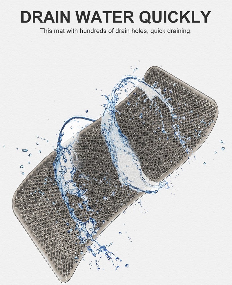 OTHWAY Non Slip Grassy Bathtub Mat : 25.6X13.4 inches Sturdy But Soft Bath Mat_Quick Drain Shower Floor Mat with Soft Bristles for Scrubbing Feet (Dark Grey) - Image 2