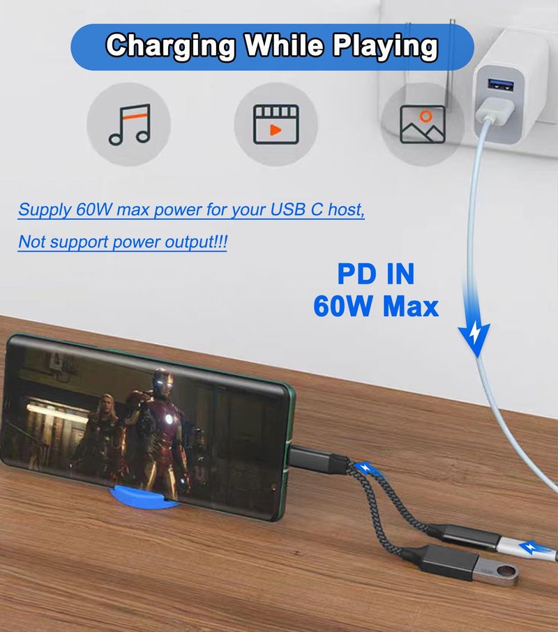 AKWOR USB C to USB OTG Adapter, 2 in 1 USB C Splitter with PD-in 60W Charging Port and USB 3.0 Female Port Compatible wit iPhone 15 Pro, MacBook Pro,Chromebook, Galaxy and More Type-C Devices - Image 2