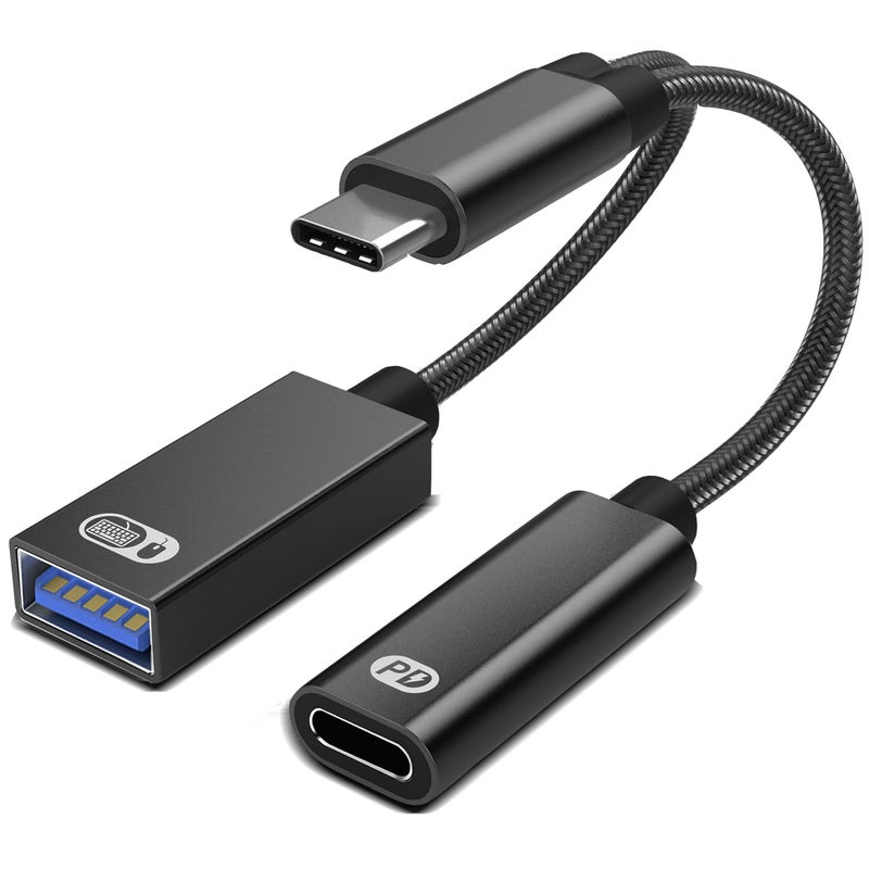 AKWOR USB C to USB OTG Adapter, 2 in 1 USB C Splitter with PD-in 60W Charging Port and USB 3.0 Female Port Compatible wit iPhone 15 Pro, MacBook Pro,Chromebook, Galaxy and More Type-C Devices - Image 1