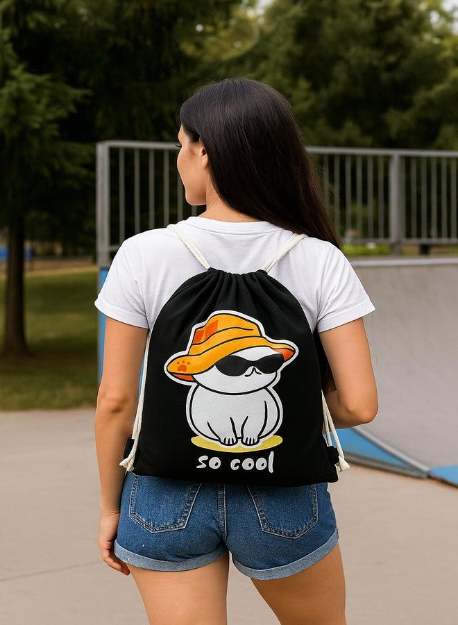 Madosh So Cool Cat Drawstring Backpack Pack of 2 | 18 x 16 Inch Cotton-Jute Eco-Friendly Gym Sack | Lightweight Travel, Hiking, Cycling, Beach & Shopping Bag for Men and Women - Image 2
