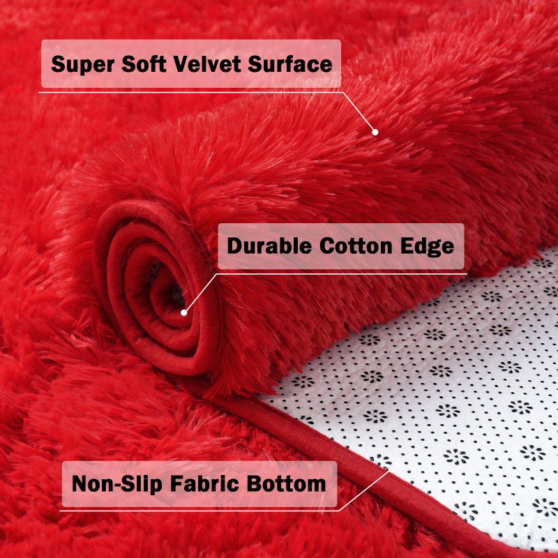 DETUM Red Rug 4x6 Feet - Fluffy Red Area Rugs for Bedroom Shaggy 4' X 6' Living Room Rug Soft Rugs for Kids Room Non-slip Nursery Office Dorm Washable Carpets Home Decor - Image 2