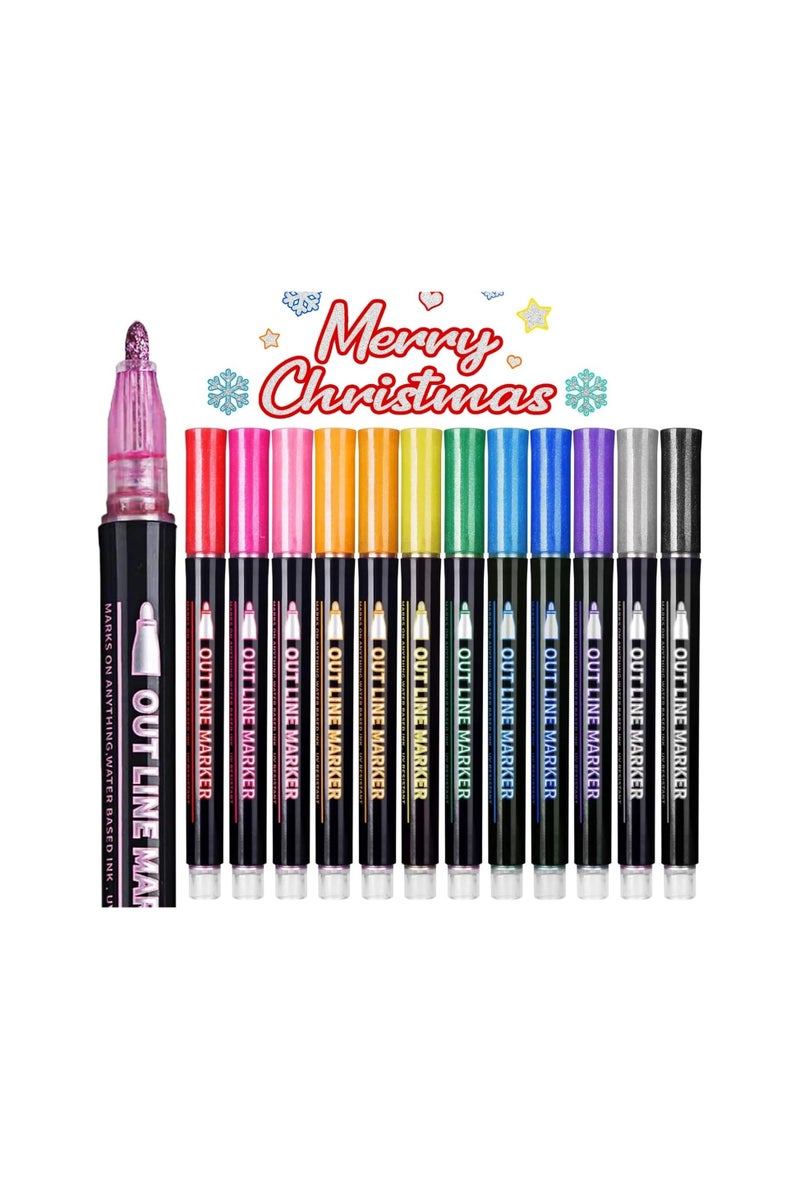 أقلام تلوين سحرية، هدية للبنات، 12 لونًا من أقلام التلوين اللامعة بخط مزدوج، أقلام تلوين معدنية بتصميم مخطط سحري، للرسم، ألبومات الصور، أعمال سكرابوكينغ، الحرف اليدوية للأطفال - Image 1