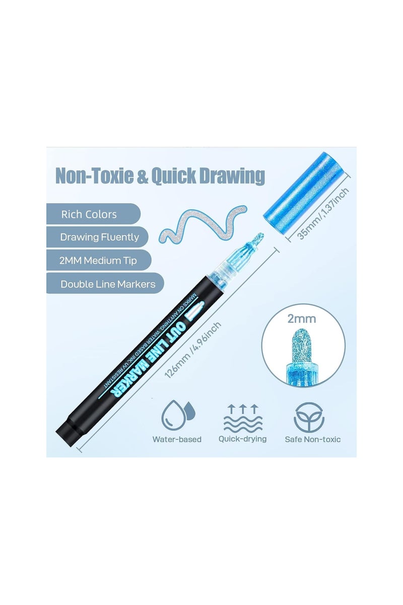 أقلام تلوين سحرية، هدية للبنات، 12 لونًا من أقلام التلوين اللامعة بخط مزدوج، أقلام تلوين معدنية بتصميم مخطط سحري، للرسم، ألبومات الصور، أعمال سكرابوكينغ، الحرف اليدوية للأطفال - Image 3