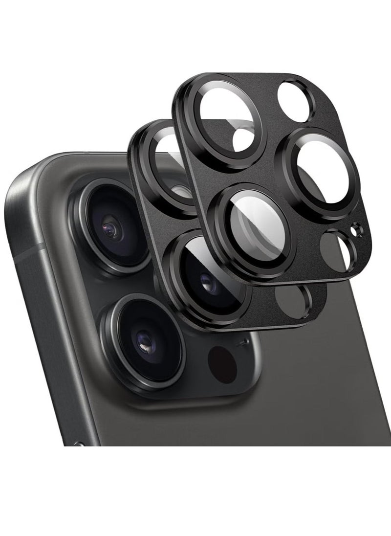 Raxoom (2 Pack) Camera Lens Protector for iPhone 16 Pro and iPhone 16 Pro Max – [Alloy Metal Camera Cover] + [Tempered Glass Screen Protector] (Black) - Image 1