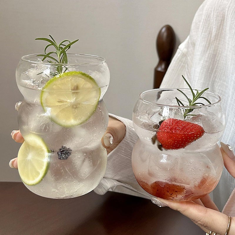 Dxmimer Ribbed Glassware Water Tumbler, Wave Bubble Glasses Tumbler, Aesthetic Ripple Glass Tumbler,Cute Glass Tumbler for Iced Coffee Juice Drink Milk Tea,Beer, Coctail (small wave-big mouth) - Image 2