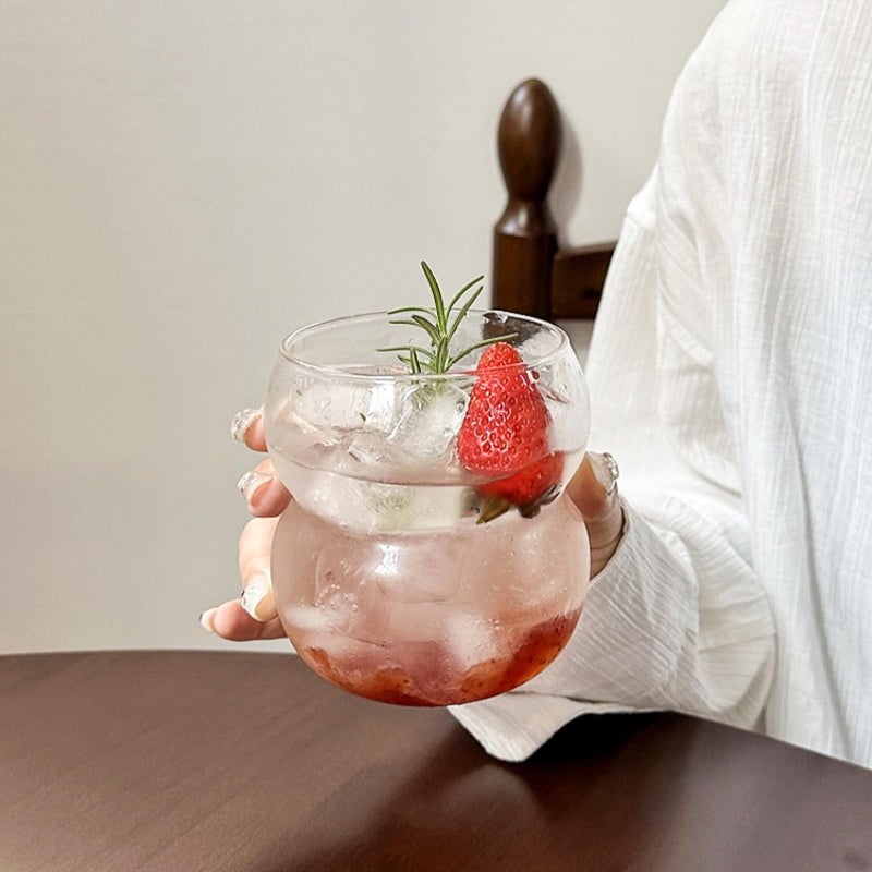 Dxmimer Ribbed Glassware Water Tumbler, Wave Bubble Glasses Tumbler, Aesthetic Ripple Glass Tumbler,Cute Glass Tumbler for Iced Coffee Juice Drink Milk Tea,Beer, Coctail (small wave-big mouth) - Image 1